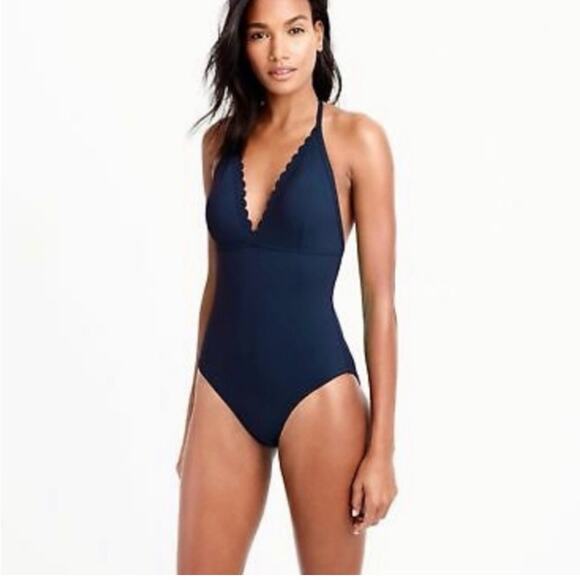 J.Crew Coral Scalloped V Neck One Piece Swimsuit Sz.8 - Picture 2 of 16